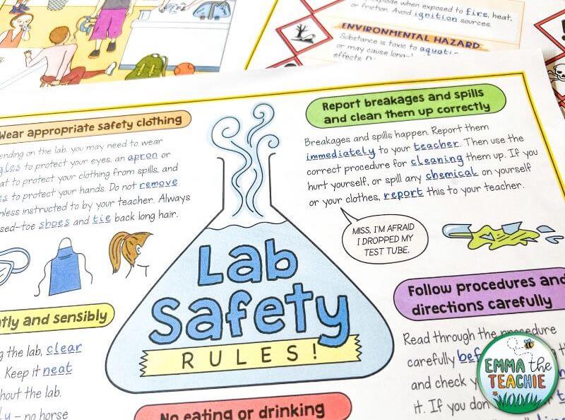 A close up of a set of lab safety rules Doodle Notes by Emma the Teachie.